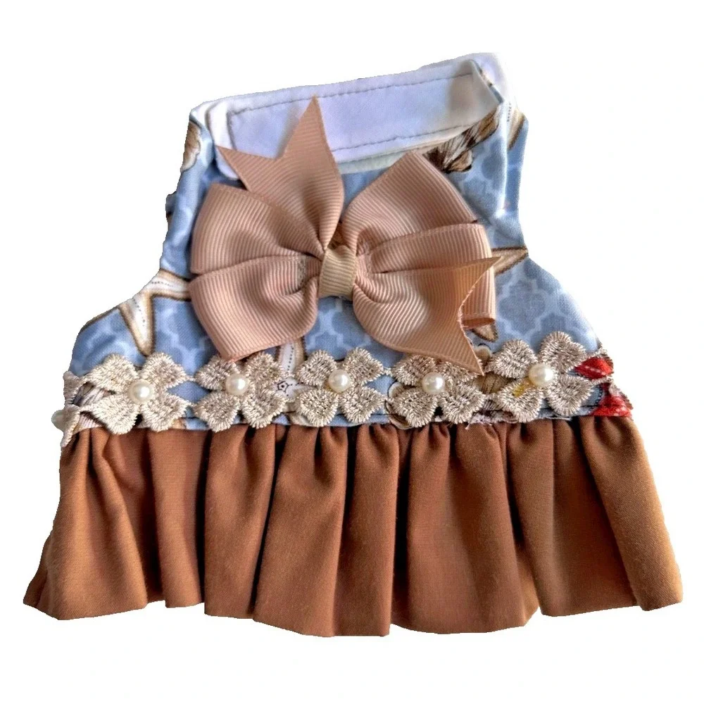 XS Small Dog Dress Brown Bow Skirt Puppy Cat Party Outfit Boutique Glam Pet Paw